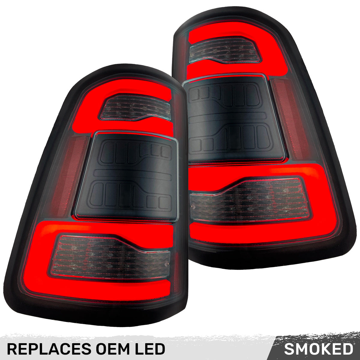 RECON Dodge RAM 1500 19 23 OLED Tail Lights Smoked w/ Scanning Red Turn Signals   Replaces OEM LED Tail Lights