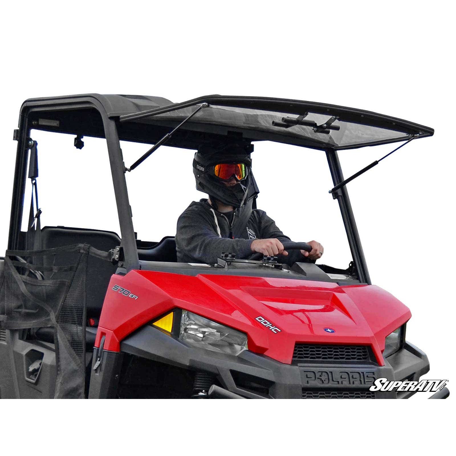 SuperATV Polaris Ranger Midsize Scratch Resistant Flip Windshield FWS P RANMID 70