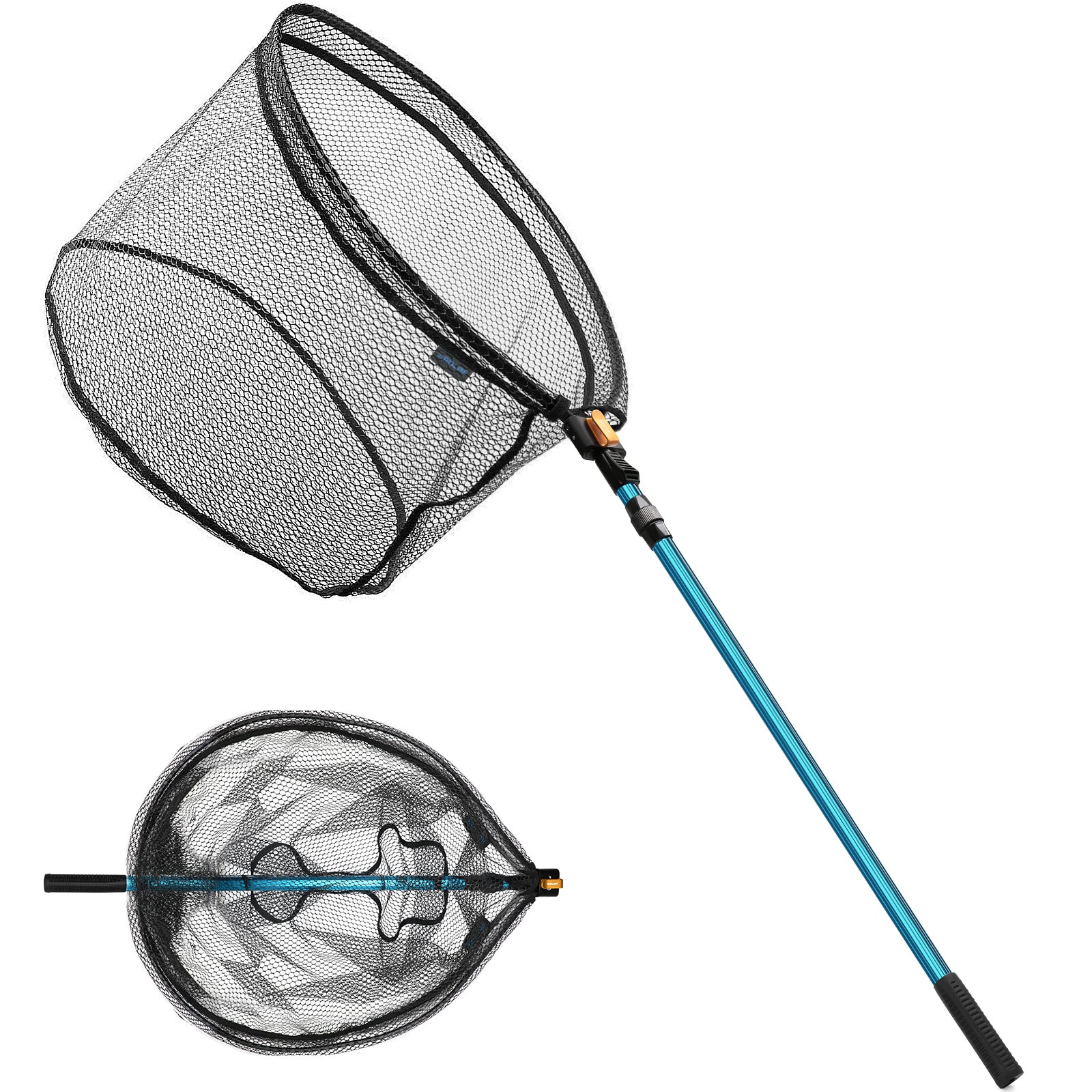 SANLIKE STORE SANLIKE 1.8/2.1m Folding Fishing Landing Net Retractable Rubber Coated Nylon Handle Net for Carp Tackle Catch and Release
