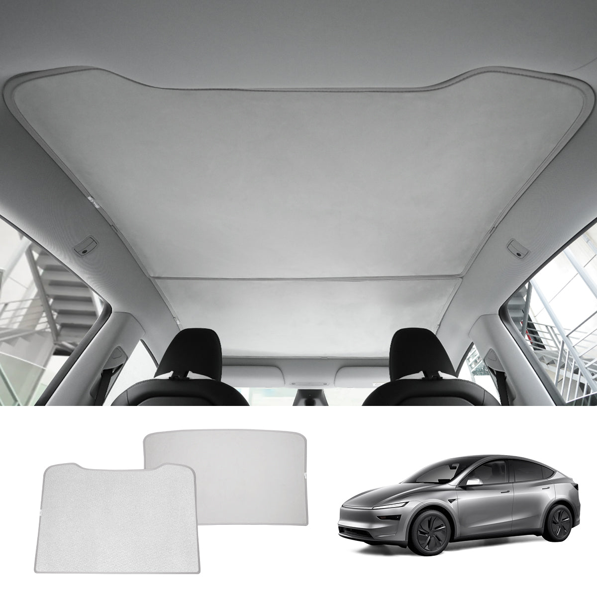 TESLAUNCH Alcantara Split Nano Ice Crystal Glass Roof Sunshade for Tesla Model Y Juniper 2025+