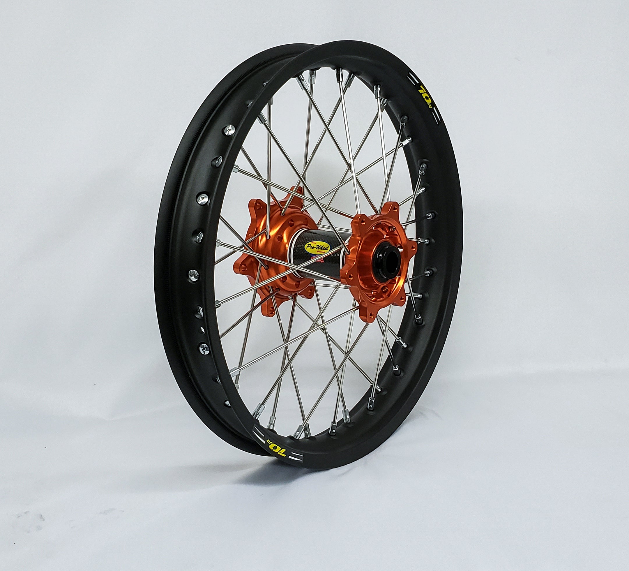 PRO WHEEL Wheel Rear 1.60x14 Orange Hub Blk Rim/Sil Spoke/Sil Nipple