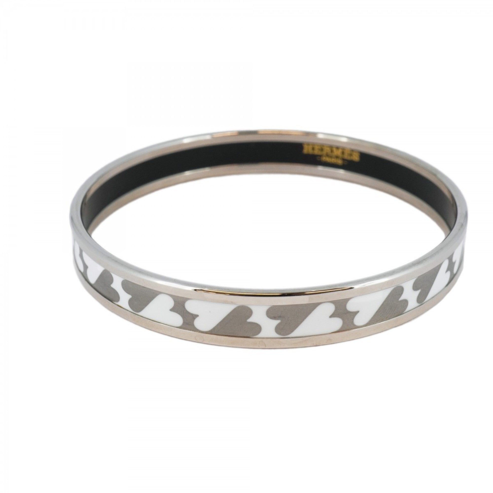 Hermes Bangle Emaille PM Metal Silver White Ladies