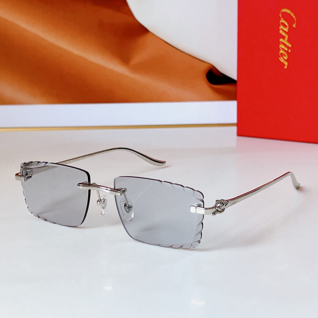 CARTIER SUNGLASSES PANTHÈRE RIMLESS RECTANGULAR FRAME SUNGLASSES CT0682S IN METAL