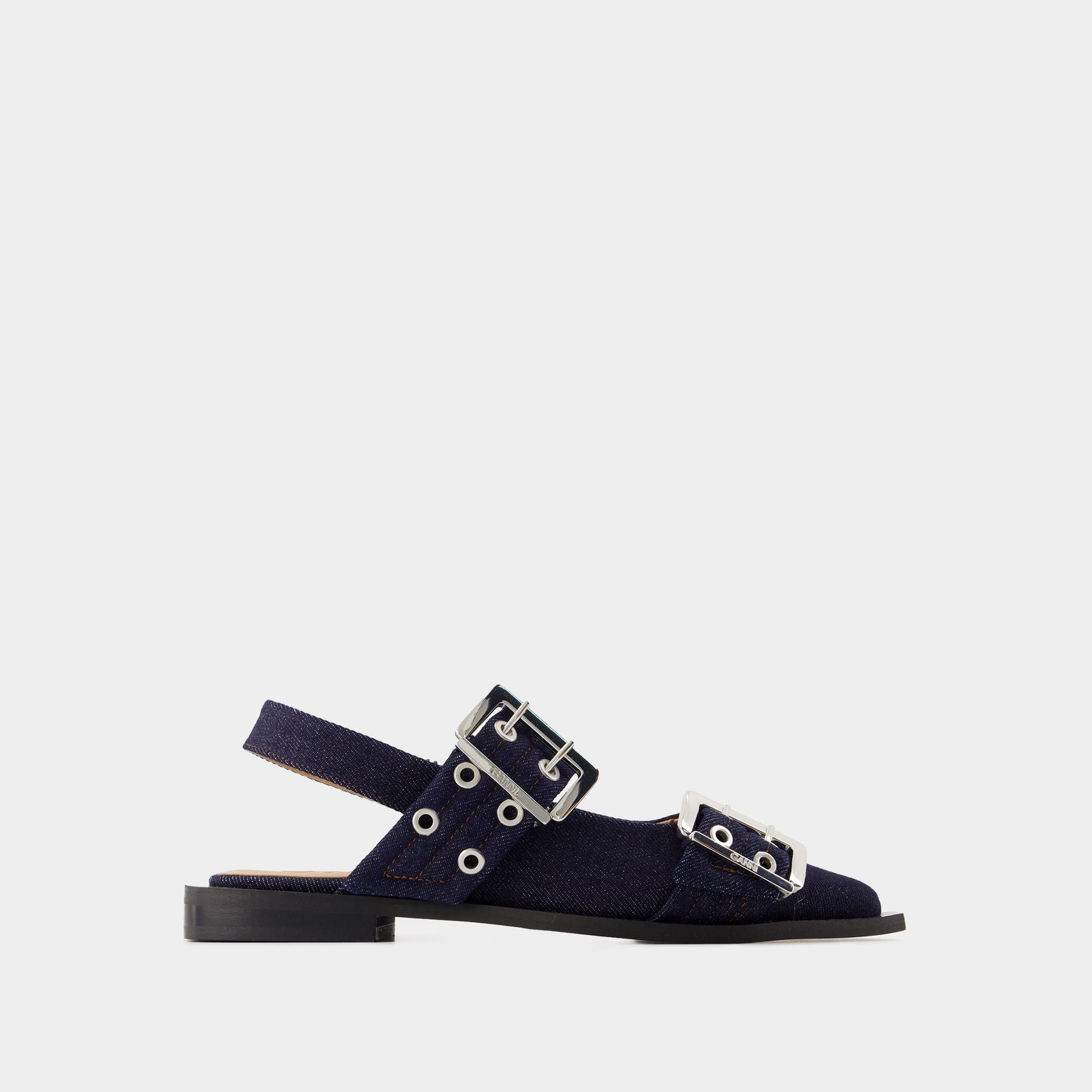 Feminine Buckle Ballerinas   Ganni   Cotton   Blue