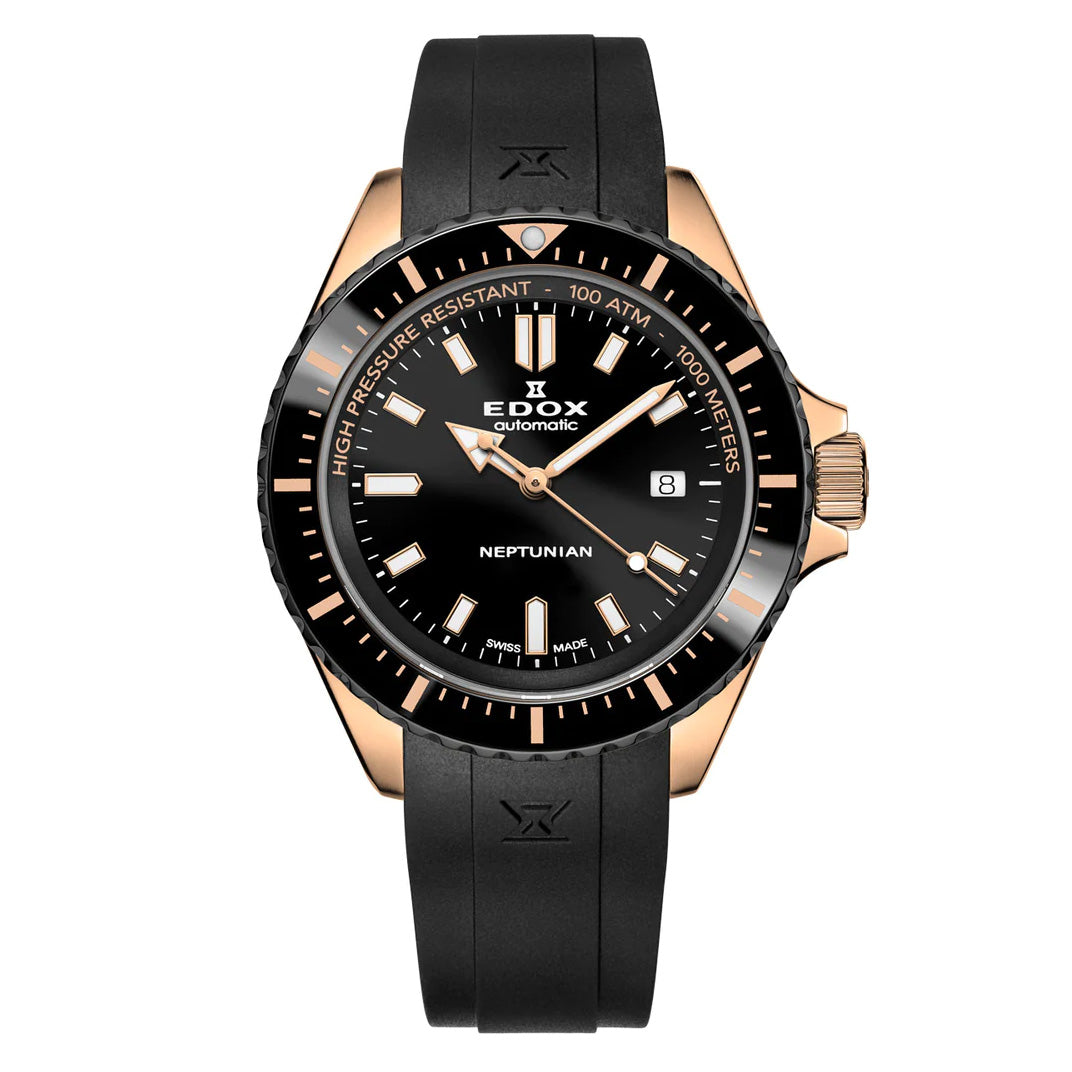 Edox Men's Watch Neptunian Automatic IP Rose Gold 80120 37RNNCA NIR