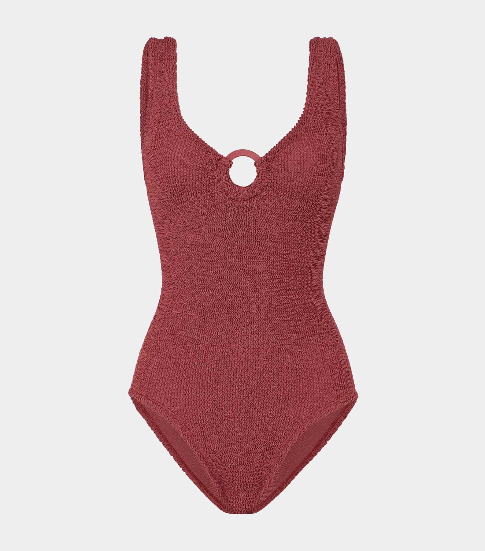 HUNZA G Coverage Celine Swim With Tonal Hoops   Metallic Rosewood
