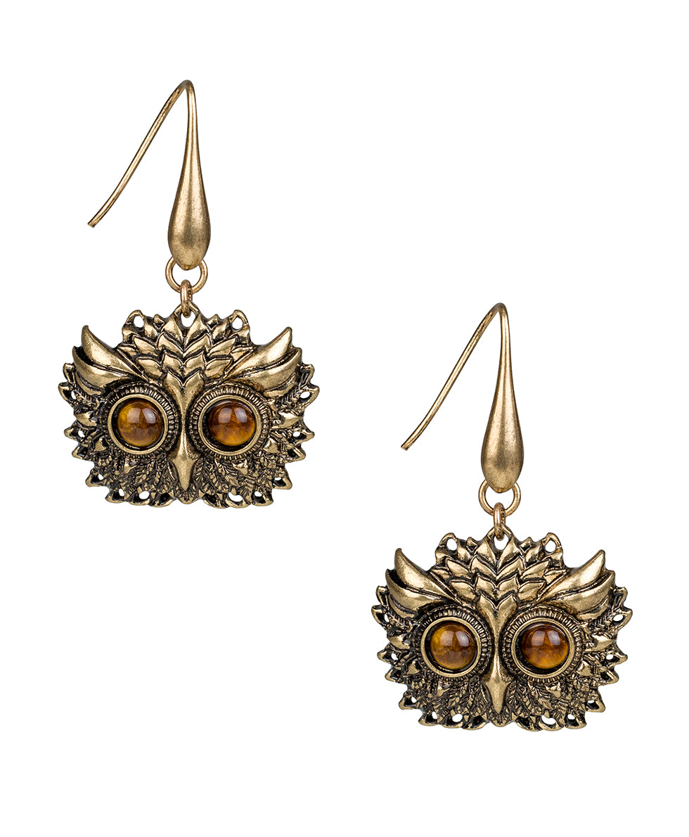 PATRICIA NASH Owl Head Drop Earrings   Night Owl