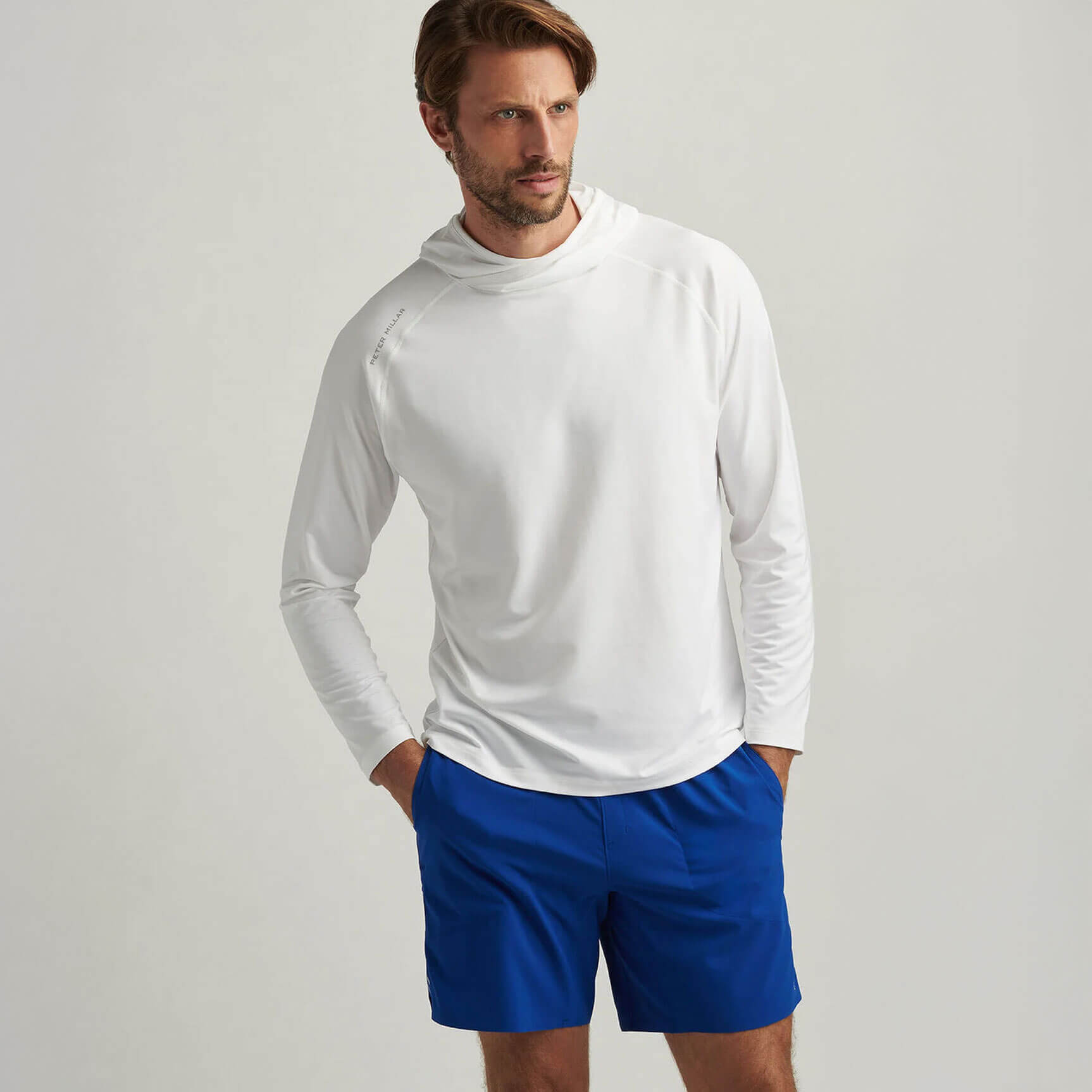 Peter Millar Men's Aurora Performance T Shirt Hoodie T Shirt   White