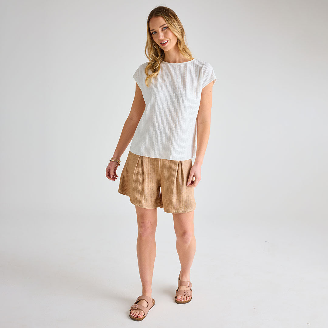 YOU KNOW WHO'S Ladies Beige Plisse Shorts