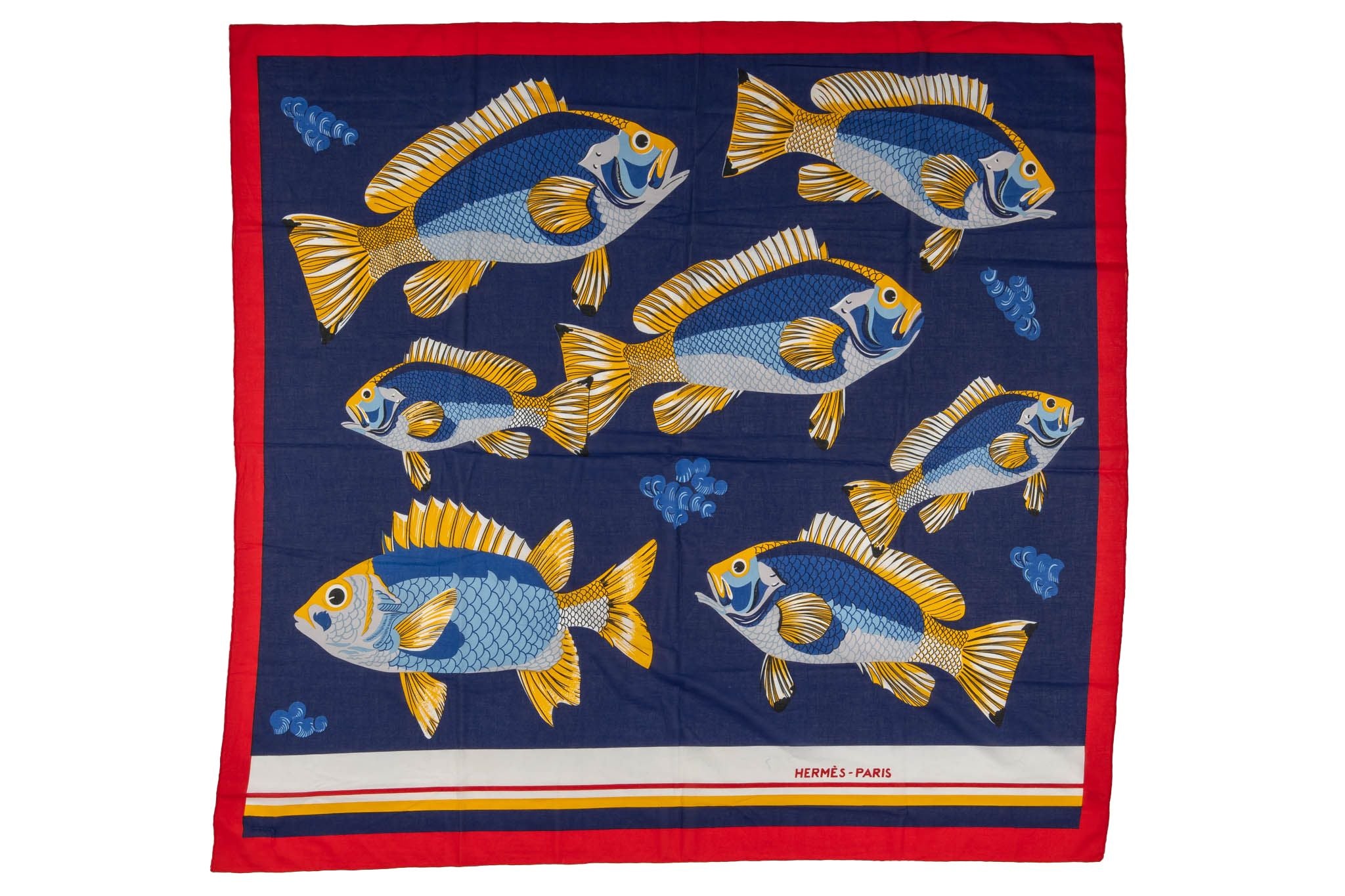 HERMES Hermès Vintage Blue Fish Cotton Sarong