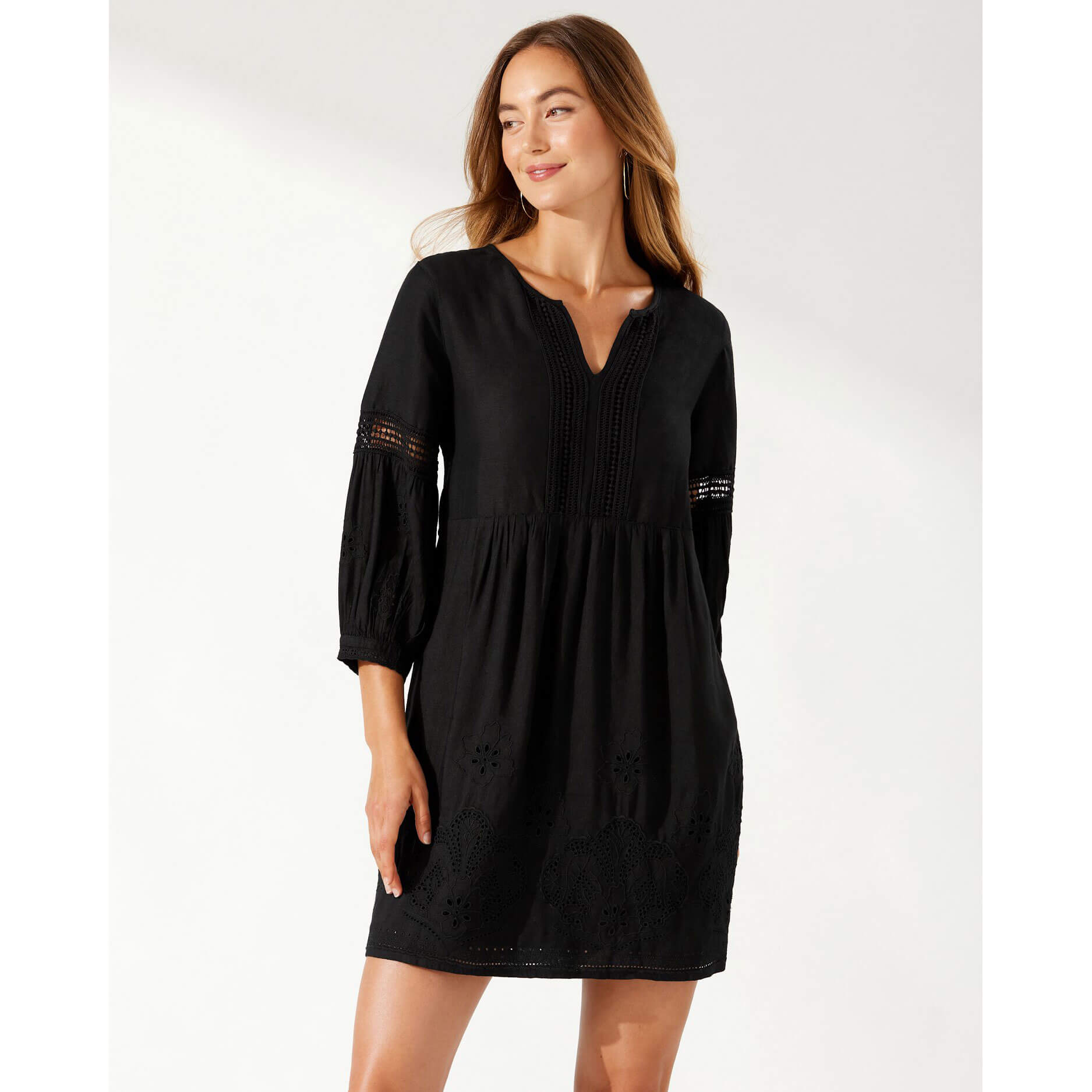 TOMMY BAHAMA WOMENS SWIMWEAR Tommy Bahama St. Lucia Split Neck Dress Coverup   Black