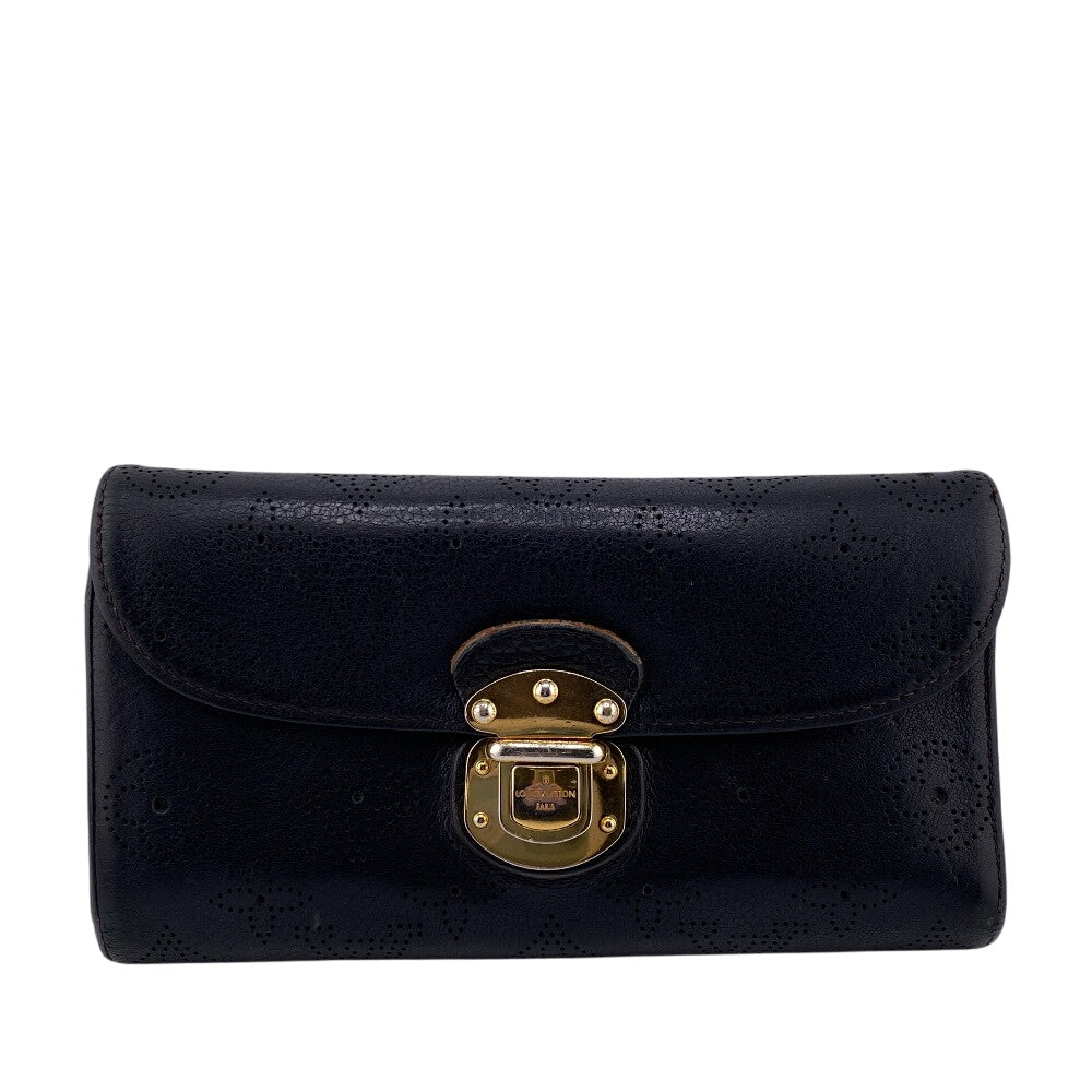 LOUIS VUITTON Long Wallet Purse M95549 leather black Portefeuille Mahina Amelia Women Used Authentic