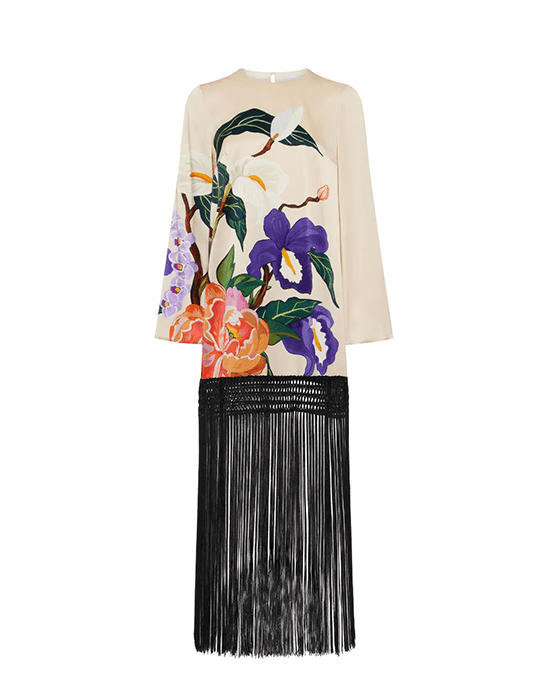BORGO DE NOR Daphne Crepe Satin Dress Tree Of Life Cream