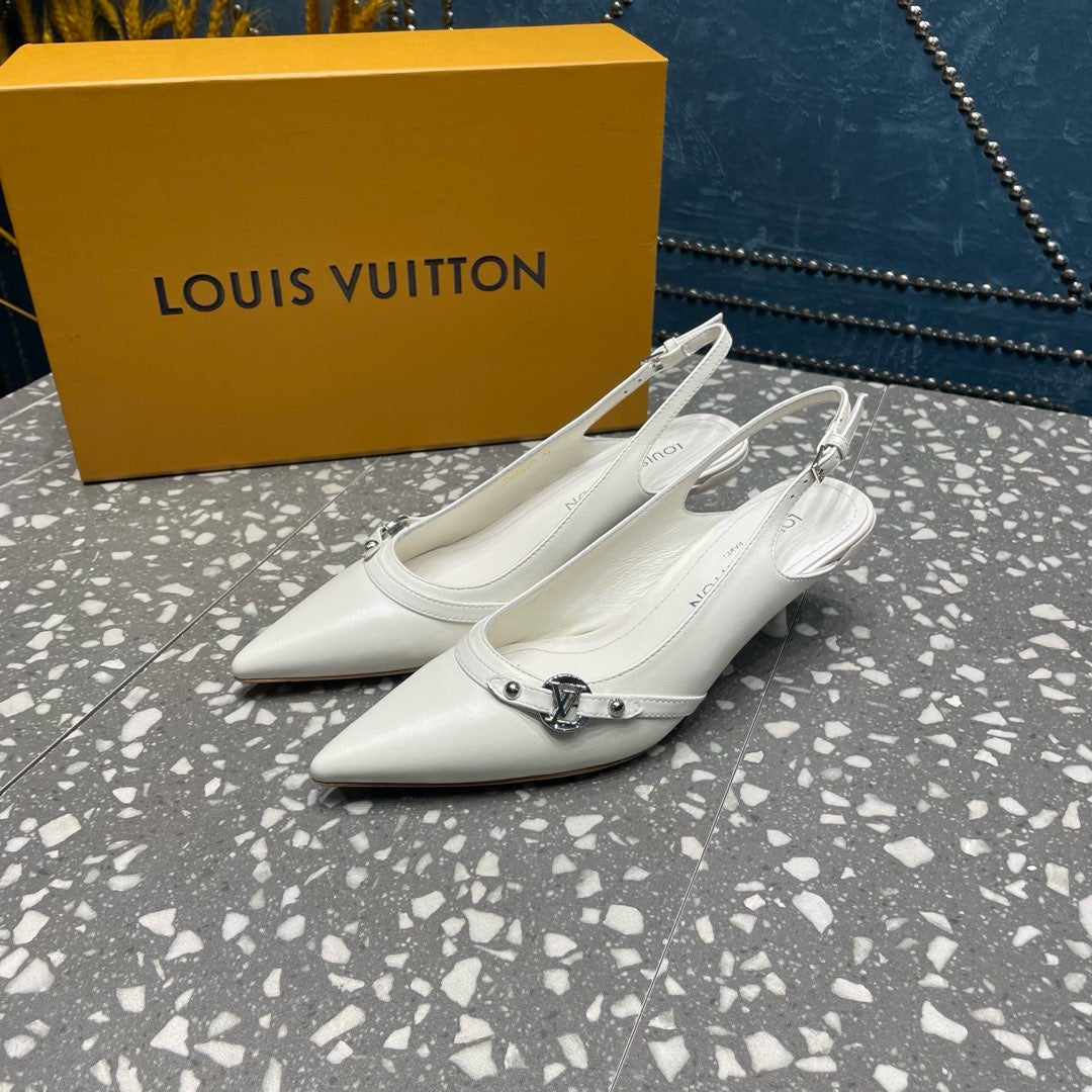 LV SHOE HIGH HEEL 55 MM SLINGBACKS IN WHITE SHEEPSKIN