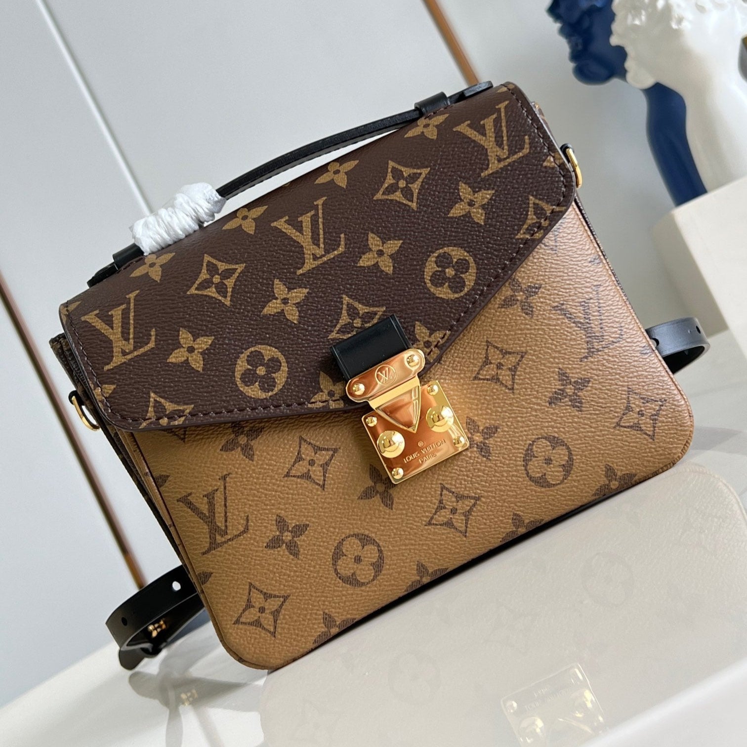 LV BAG POCHETTE MÉTIS 20 IN BROWN MONOGRAM AND MONOGRAM REVERSE CANVAS GOLD BUCKLE