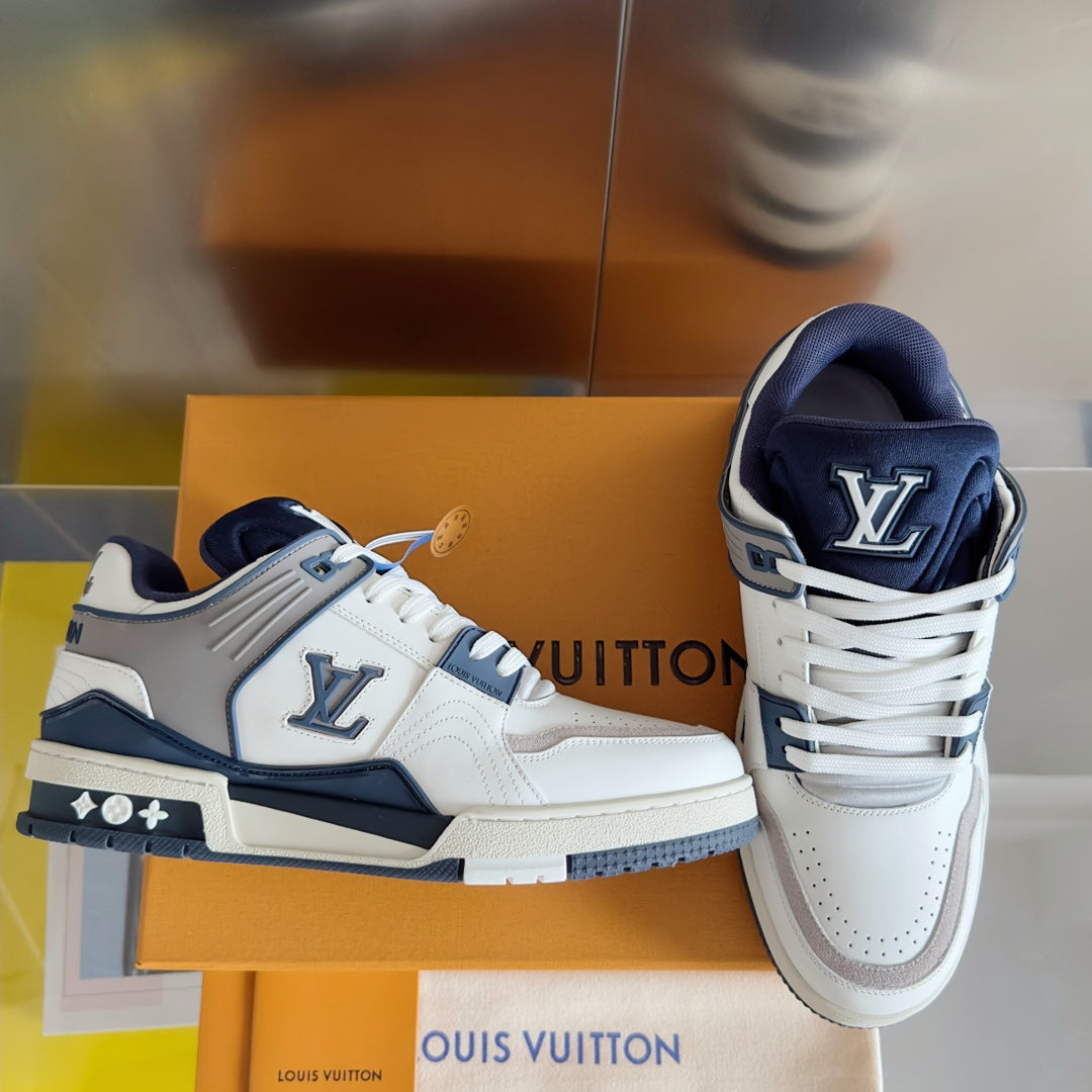 LV SHOE LV Trainer Sneaker 30mm White Mix Blue charcoal Cowhide