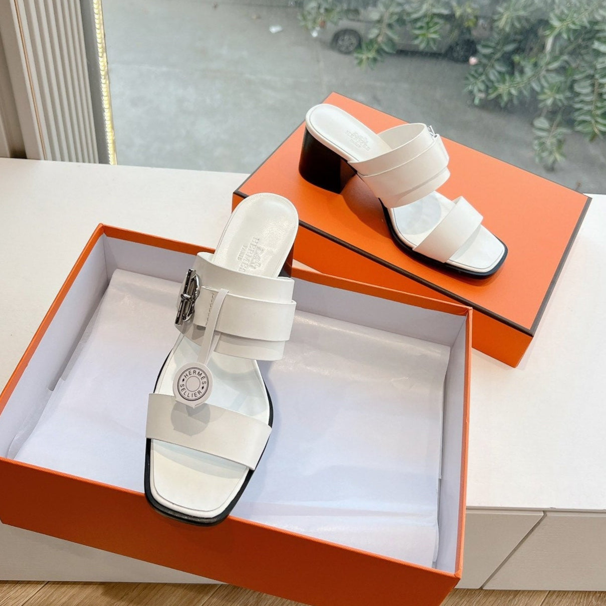 HERMES SHOE HM Kute 60 Sandal White Cowhide 202824