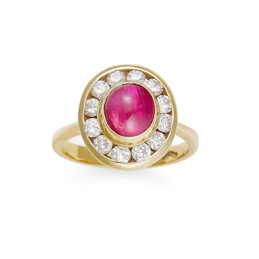 LA BBM Yellow gold ruby and diamond ring
