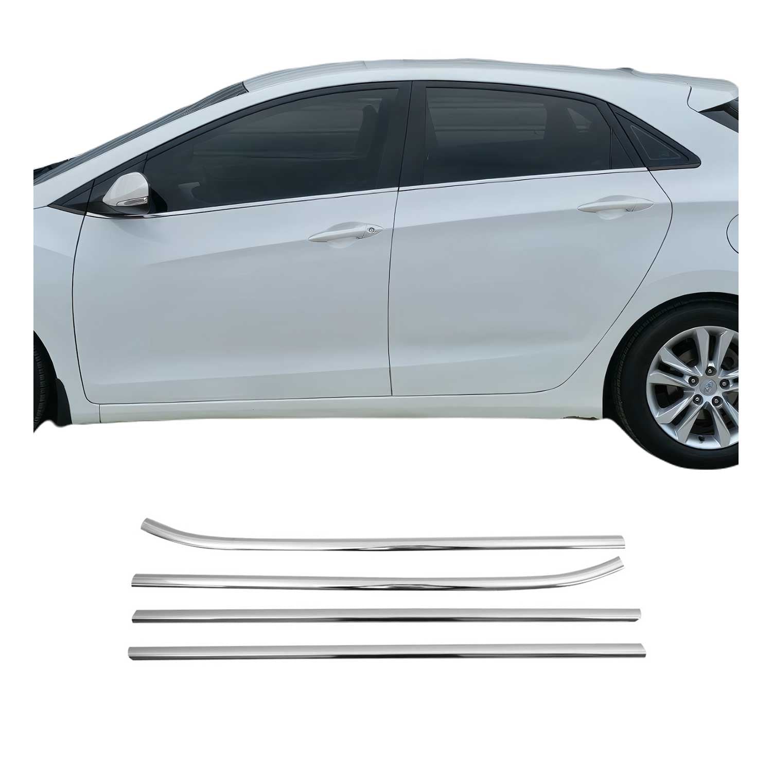 OMTEC 2013 2017 Hyundai Elantra GT Window Molding Trim Streamer Stainless Steel Silver 4 Pcs