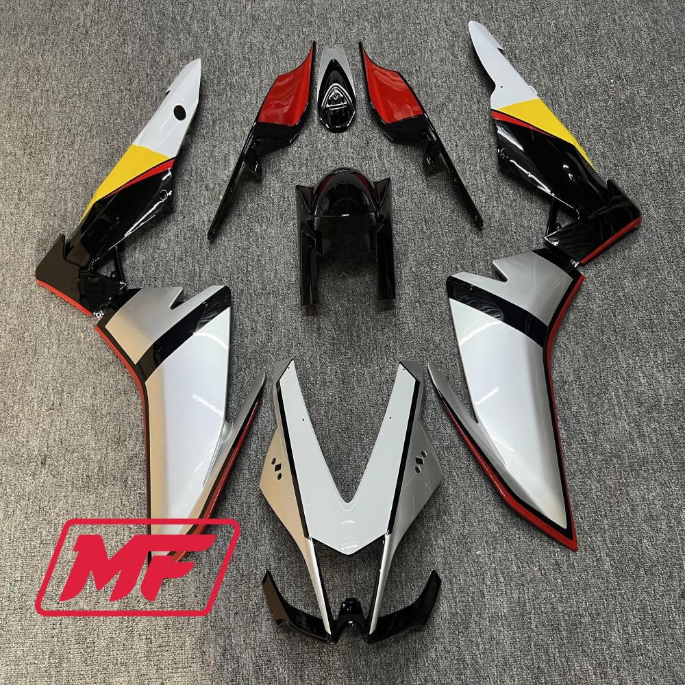Monster Fairings Full Kit Aprilia RSV4 1000 10 15 Silver Pirelli W/ Red + Windshield + Gas Tank Cover
