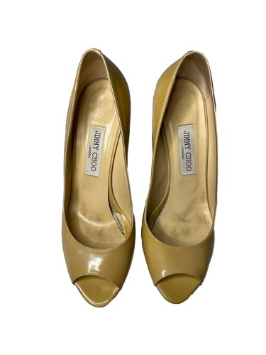 Jimmy Choo London Tan Patent Leather Slip On Pumps Size 40