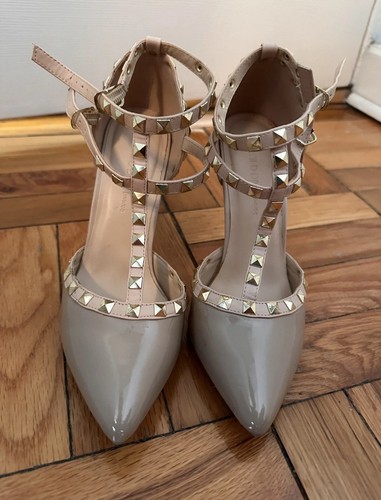 Shoes Nude Size 8 Valentino Inspired Rockstar Leather Patent Strappy Pumps New