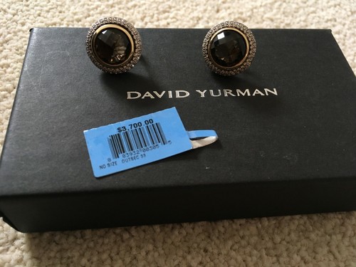 David Yurman 12MM Cerise Gold/Sterl Silver With Citrine & Diamonds Earrings