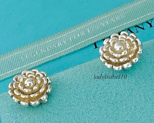 Tiffany & Co. Zinnia Flower Petal Stud Earrings Sterling Silver Gift w/ Box Rare