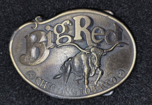 BIG RED American Chewing Tobacco Brass Vintage Belt Buckle with Logo and Bull