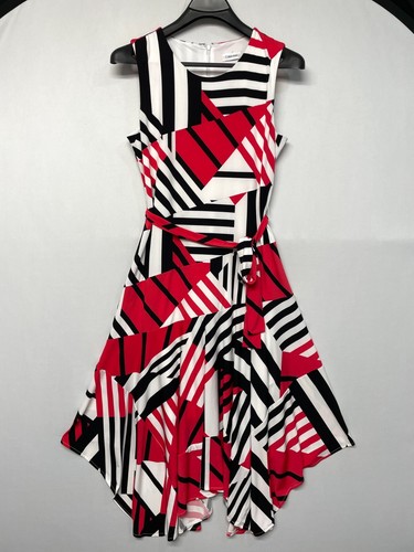 CK Calvin Klein Women Belted Abstract Handkerchief Dress Size Large M267  11