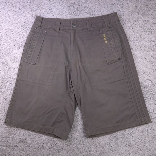 Vintage Adidas Shorts Mens XL 38 Military Olive Drab Green Canvas Three Stripe