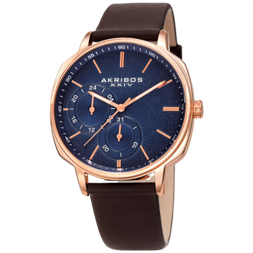 Spring Release Men's Akribos XXIV AK1022RGBR Multifunction Brown Leather Watch
