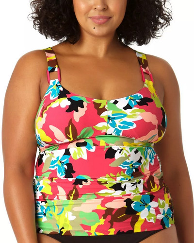 Anne Cole Plus Size O Ring Printed Tankini Top Size 24W New