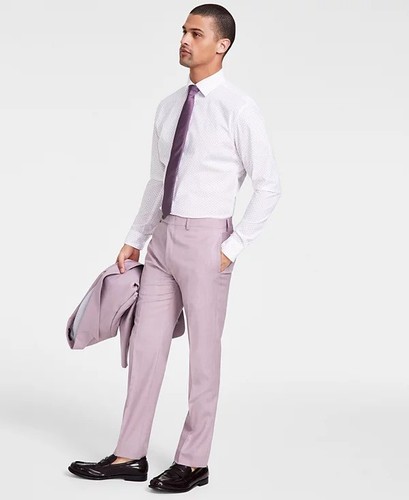 Calvin Klein Jerome Dress Pants Men 38x30 Pink Slim Fit Wool Blend Sharkskin