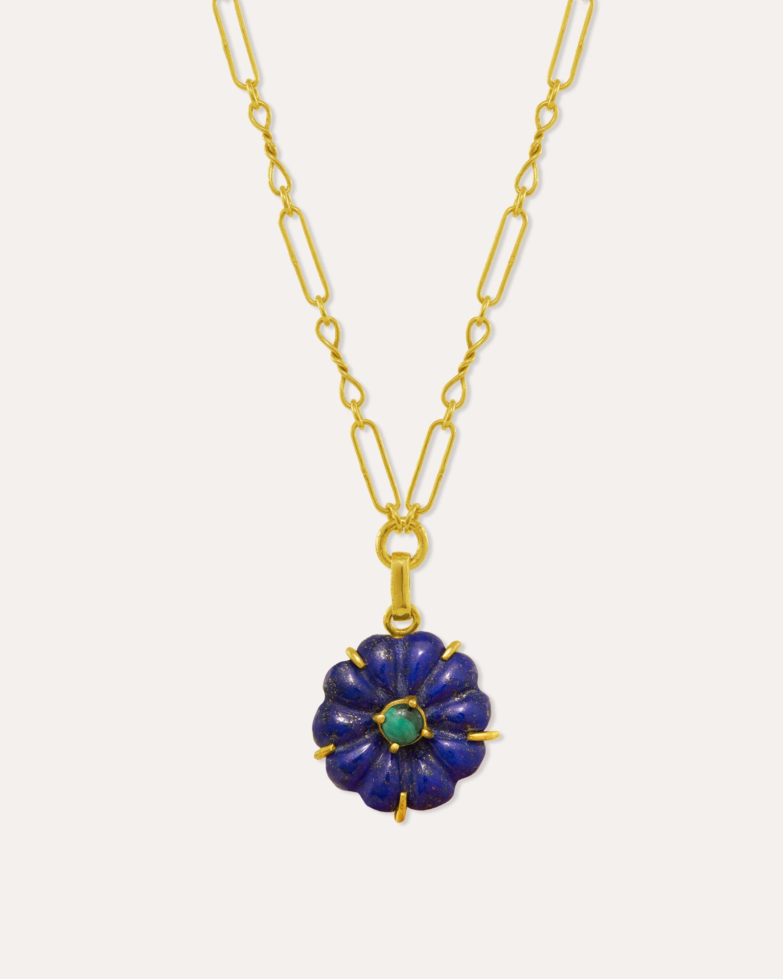 OTTOMAN HANDS Soraya Lapis and Malachite Flower Pendant Necklace