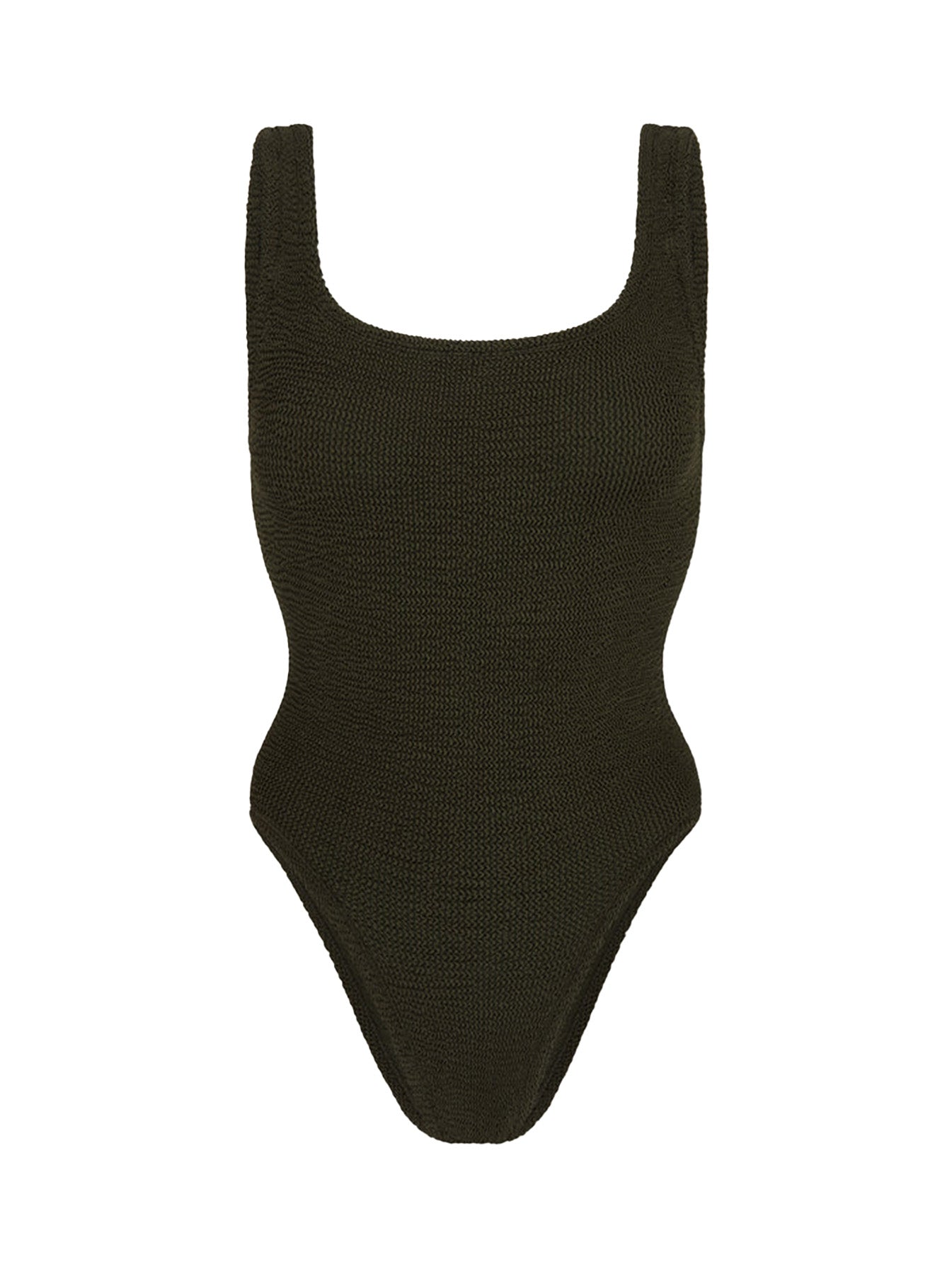 HUNZA G Square Neck Crinkle Swimsuit   Metallic Khaki