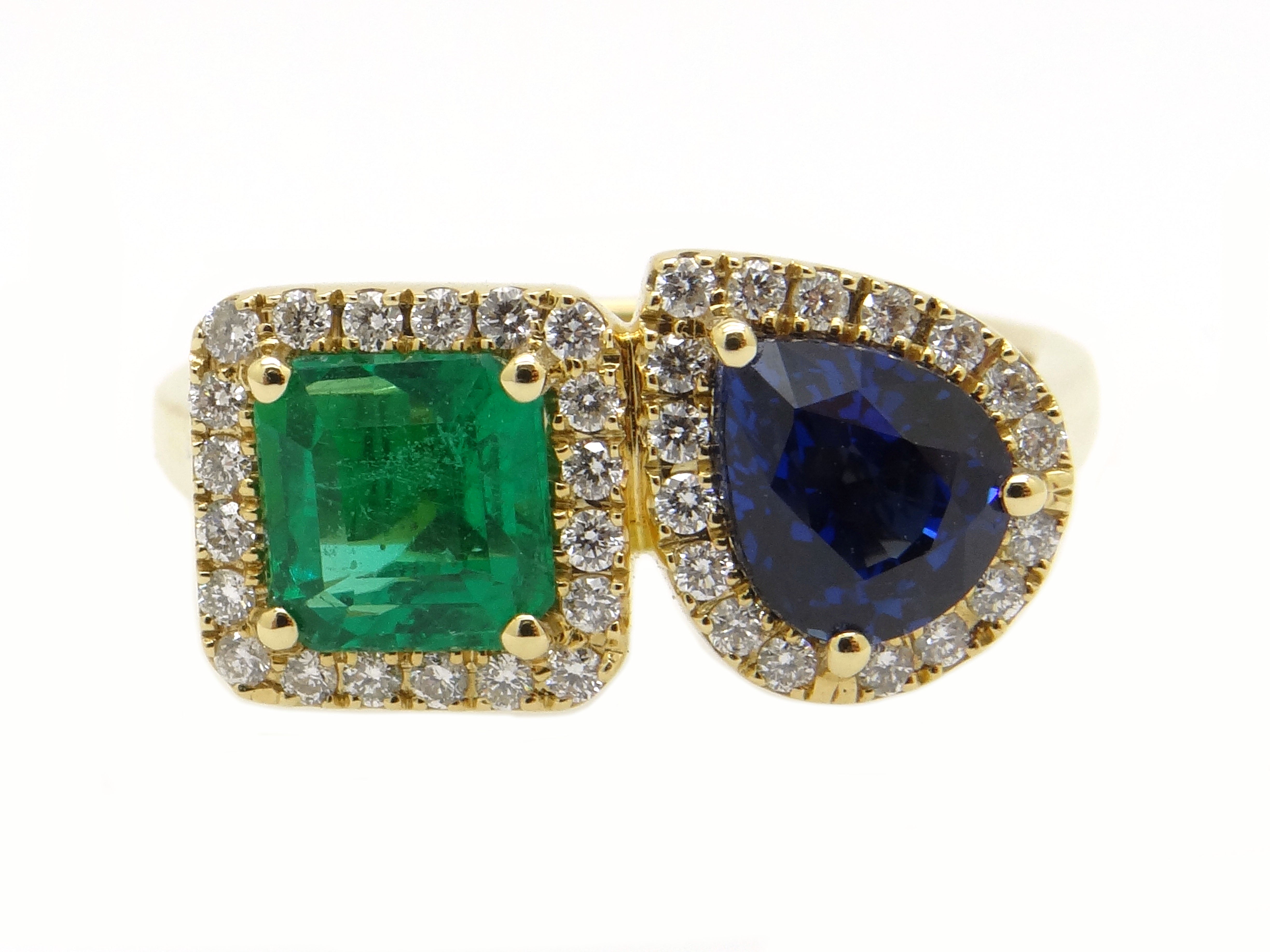 Kimberly Collins 18k Yellow Gold Sapphire Emerald Diamond Ring