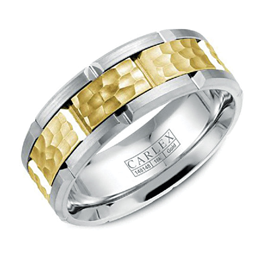 CARLEX CROWN RING INC Carlex Carved 7.5mm Wedding Ring in 18K Yellow White Gold