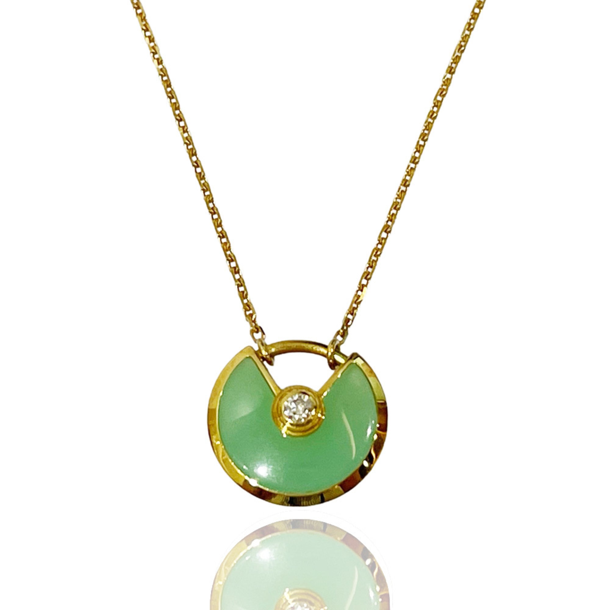 CARTIER K18YG Diamond Necklace Amulet XS de Cartier Chrysoprase Women's 20485519