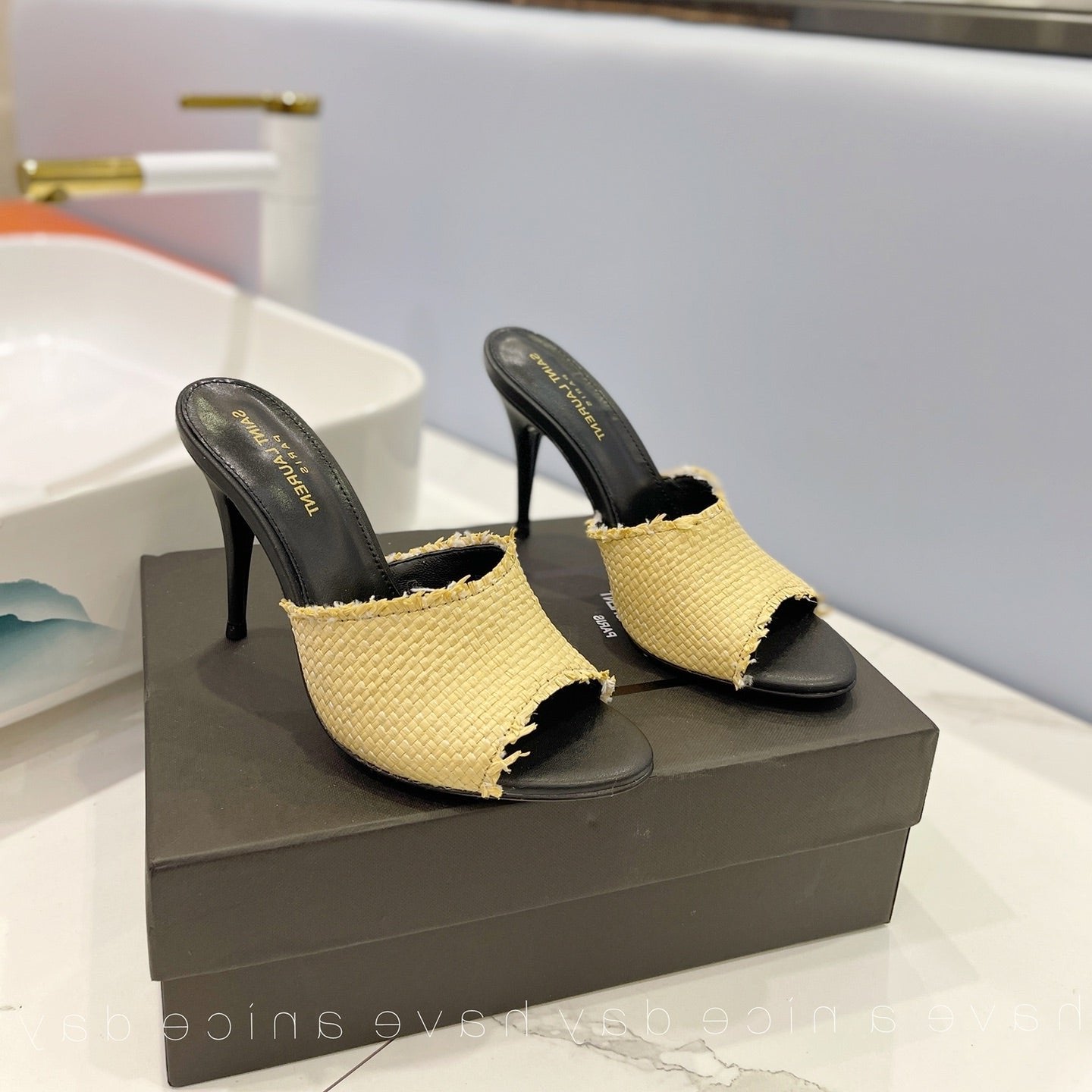 YSL SHOE SL GOLDIE MULES YELLOW BRAIDED ROPE