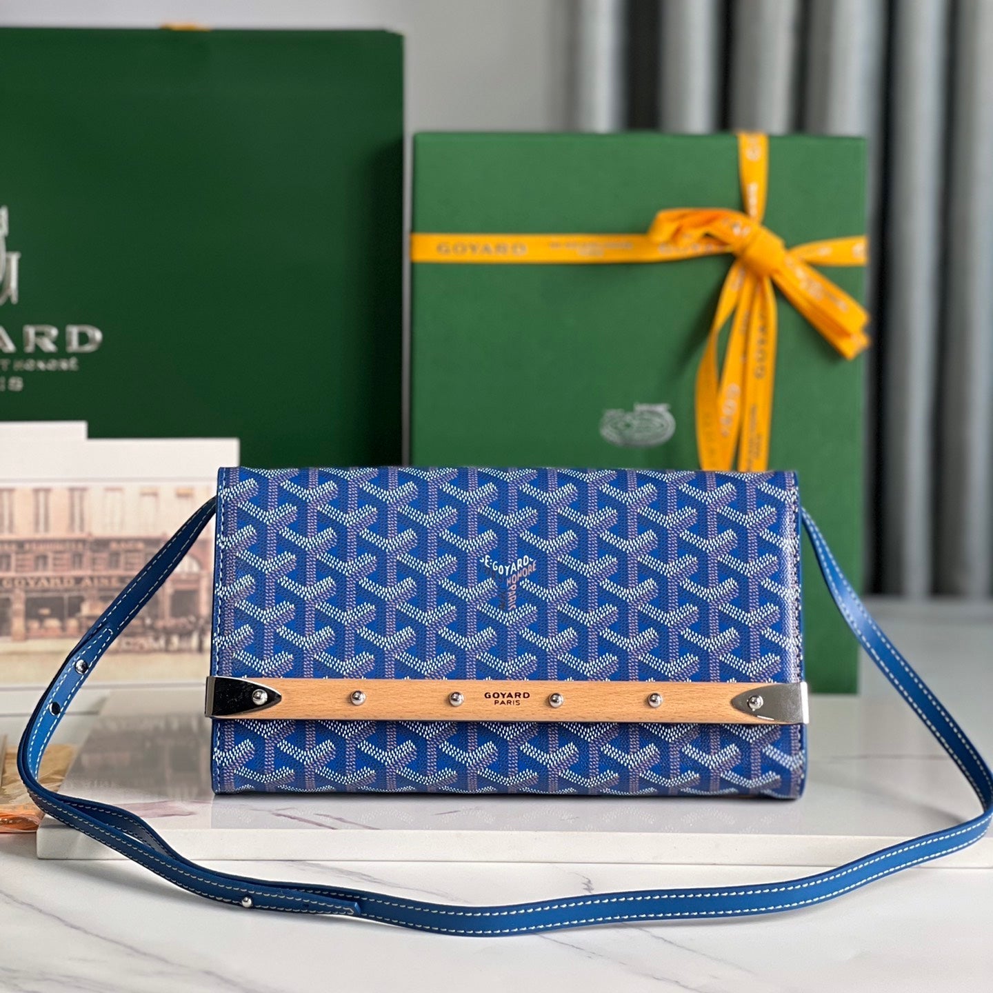 GOYA BAG MONTE CARLO PM CLUTCH 25 IN SAPPHIRE BLUE GOYARDINE CANVAS