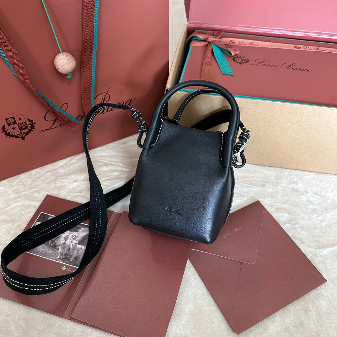 LORO PIANA BAG MICRO BALE BAG IN BLACK CALFSKIN