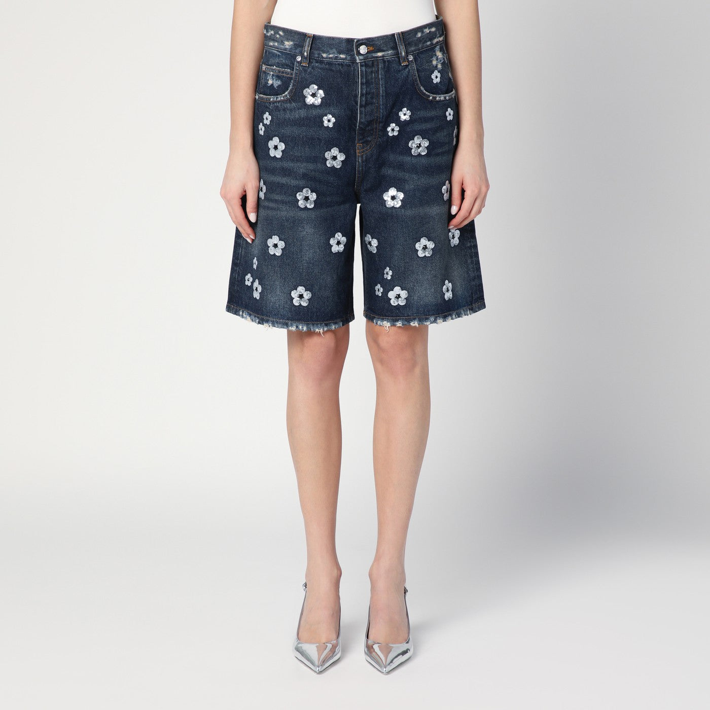 Marc Jacobs Denim Bermuda Shorts con lentejuelas de margarita