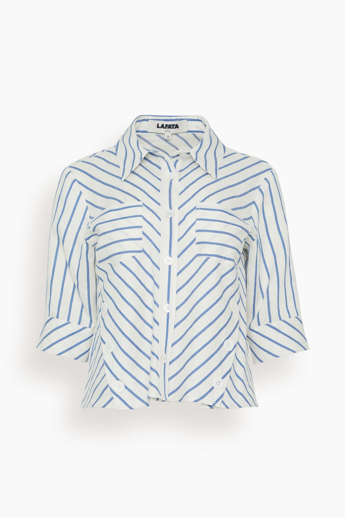 LAFATA Nells Camp Shirt in Blue Stripe