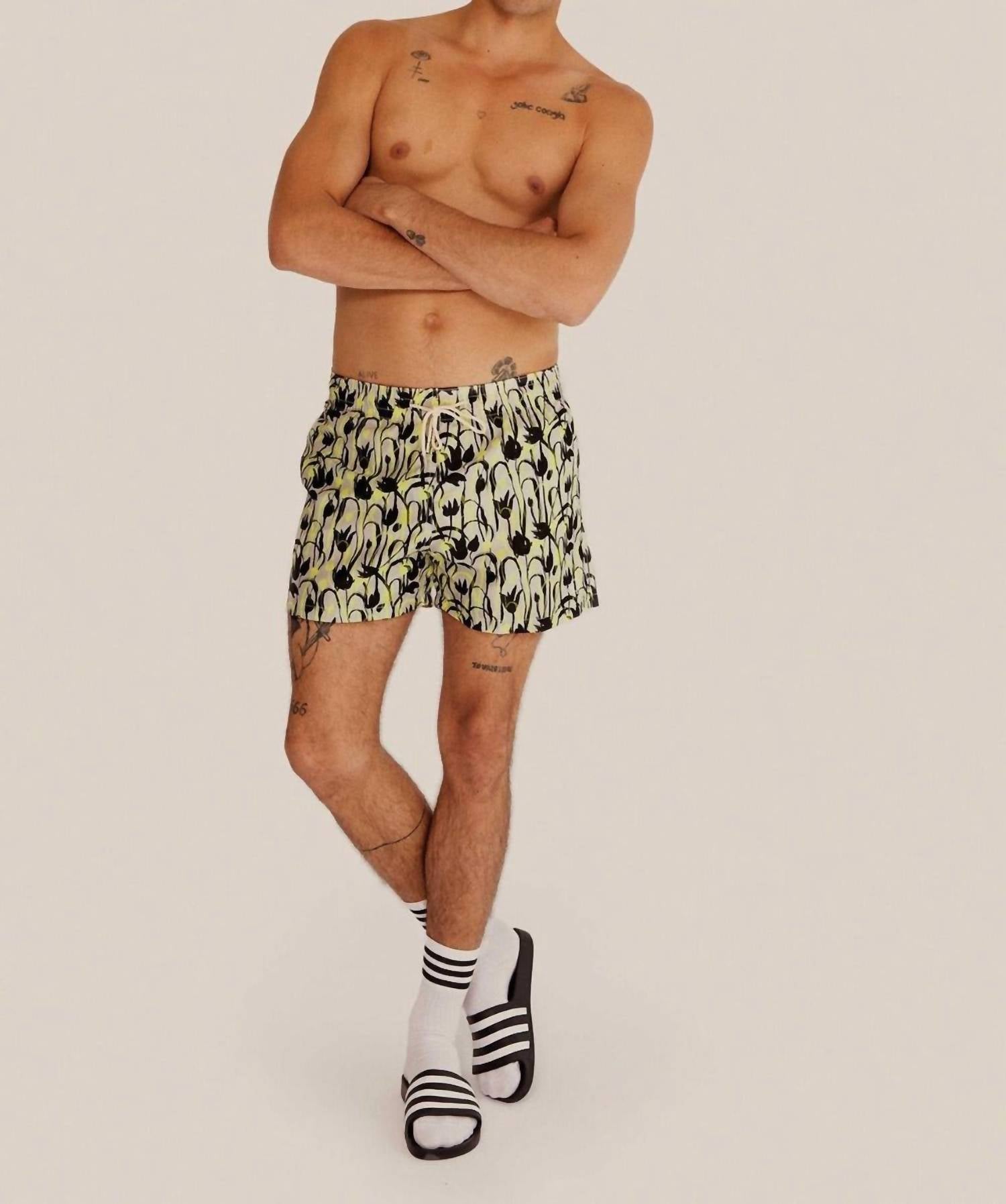 2244 Classic Swim Trunks In Beige Tulips