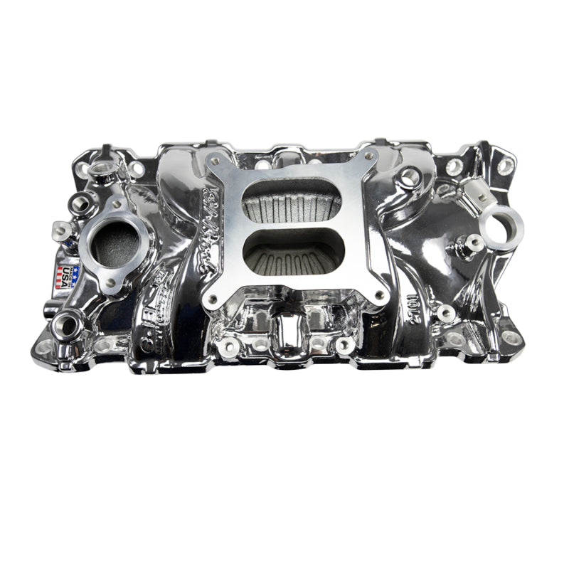 Edelbrock SBC Performer EPS Manifold   Chrome Plasma Coated