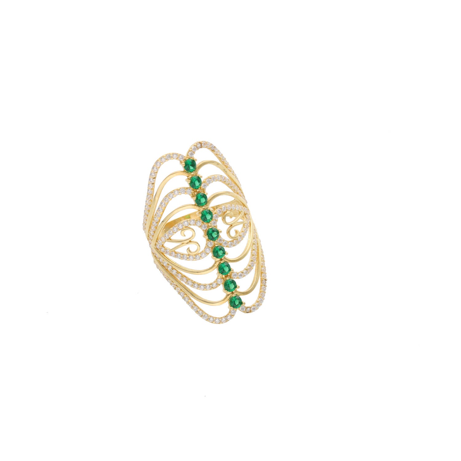 VEKA JEWELRY 14 Karat Gold Filigree Green Ring