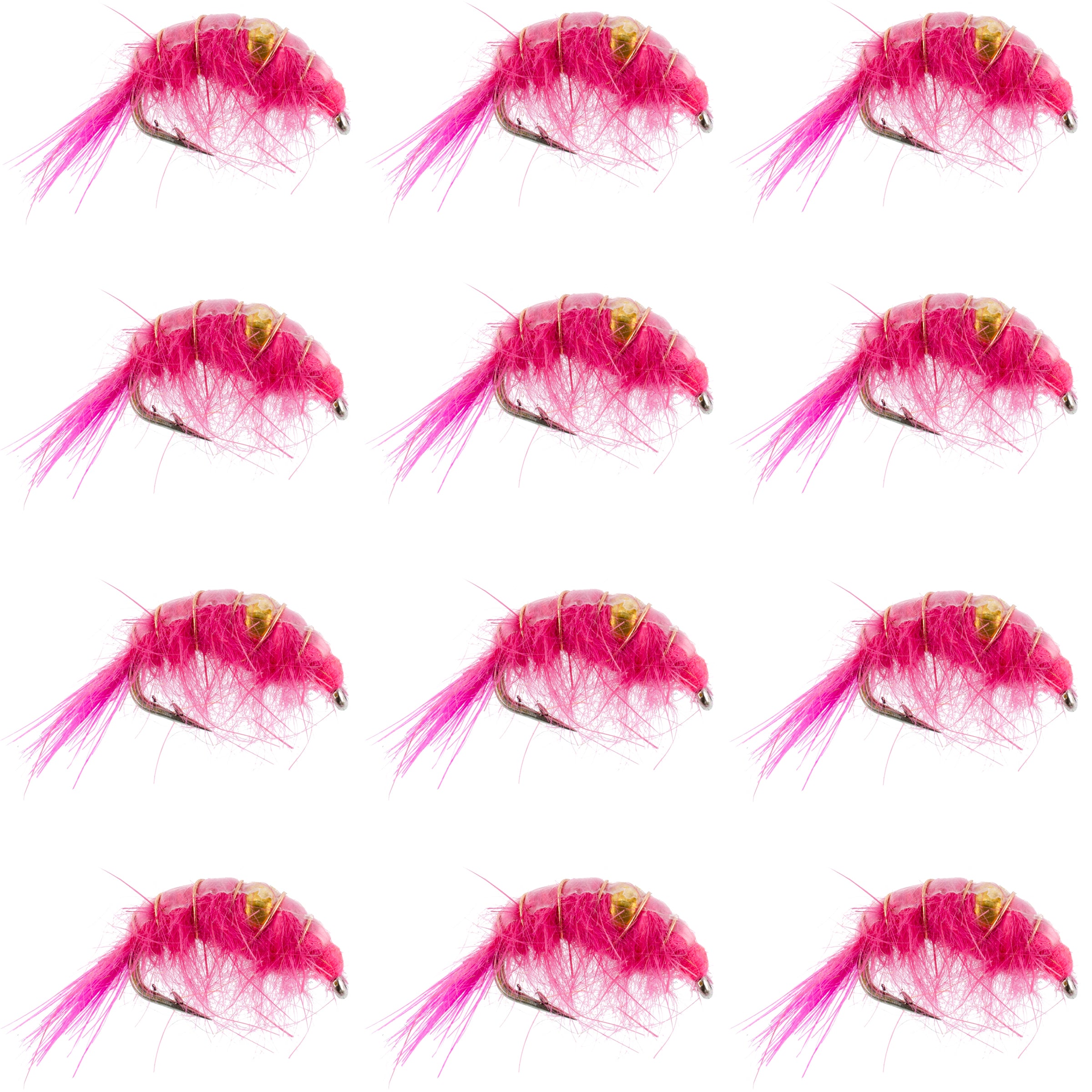 THE FLY FISHING PLACE Pink Beaded Shrimp Scud Pattern   1 Dozen Size 12   Tailwater Lake Fly Fishing Nymph Flies
