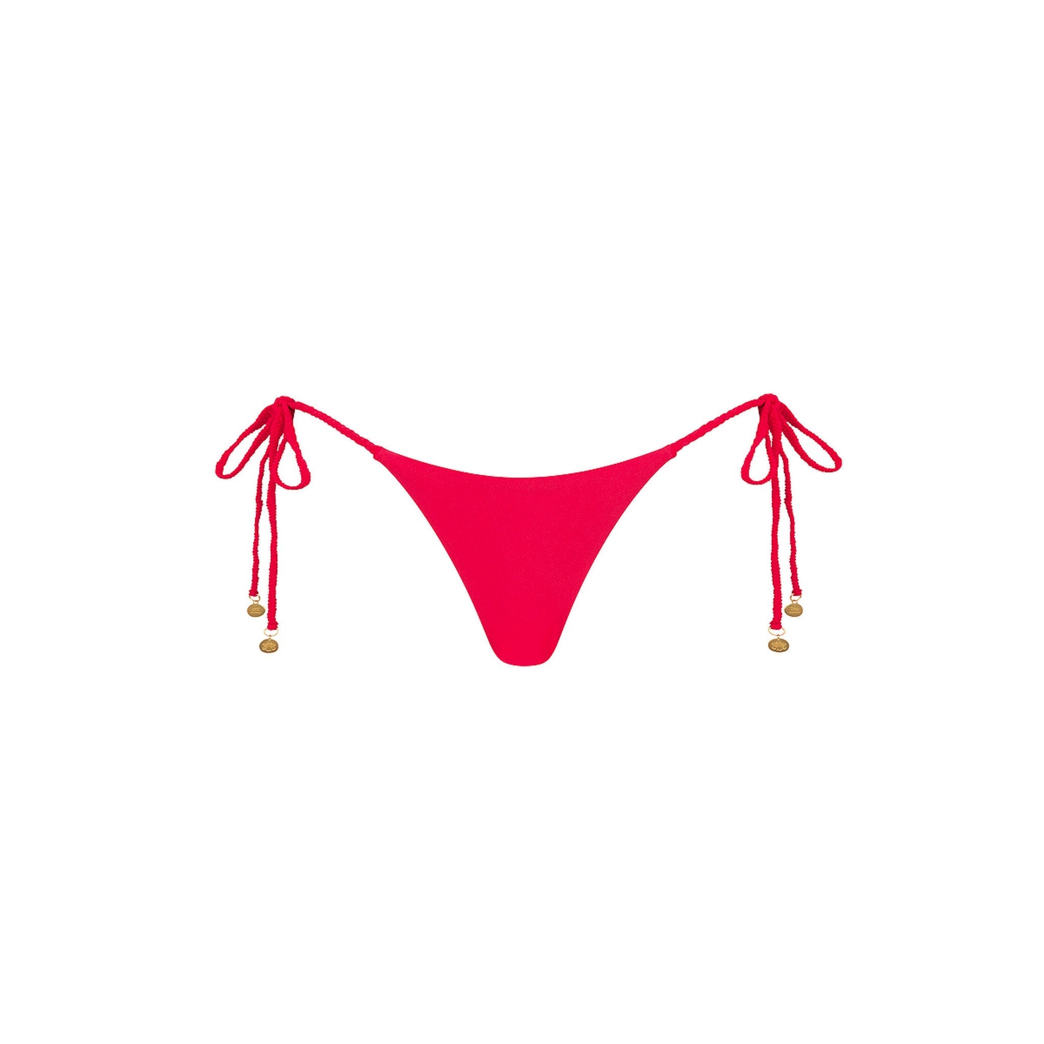 KULANI KINIS BOT283: Braided Thong Tie Side Bikini Bottom   Cherry Crush