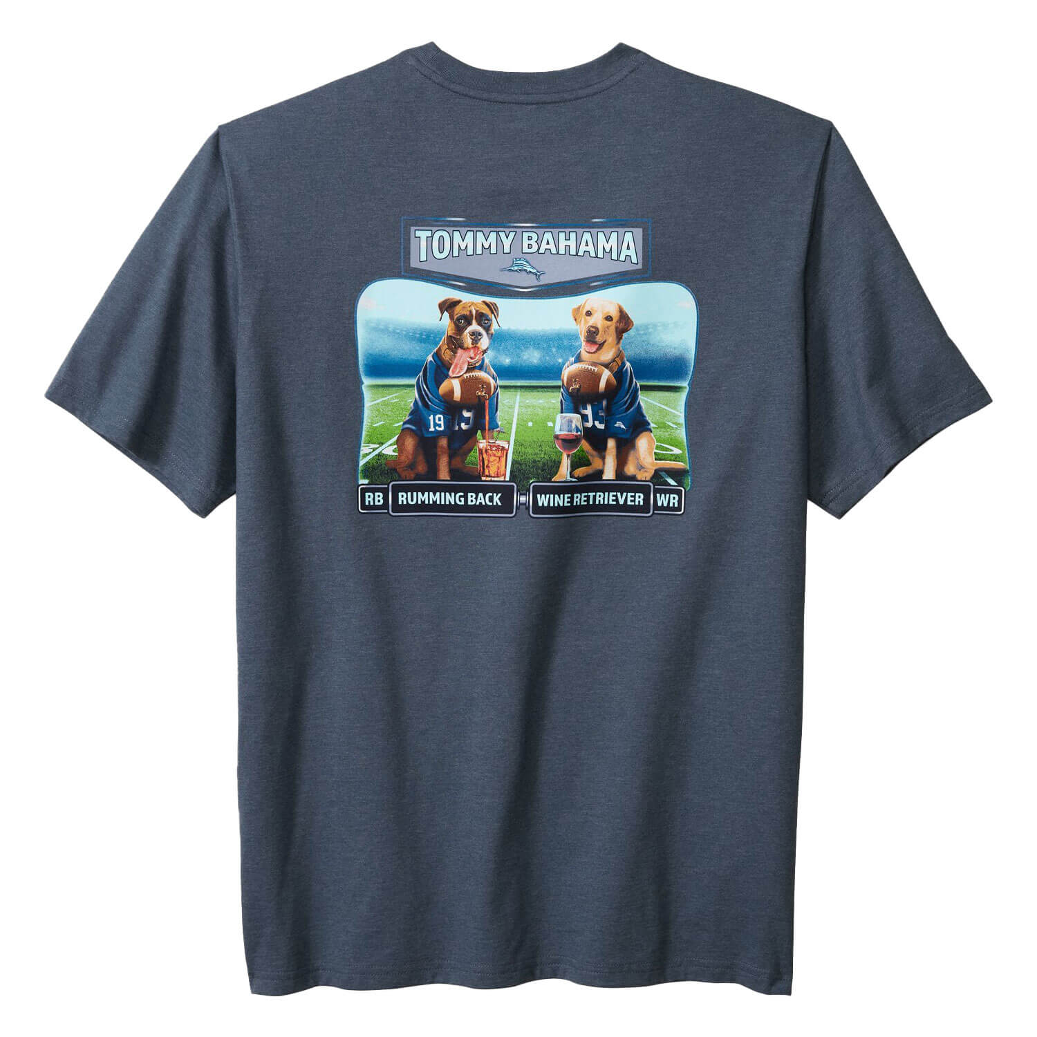 TOMMY BAHAMA MENS Tommy Bahama Big & Tall Rumming Back Wine Retriever T Shirt   Navy Heather